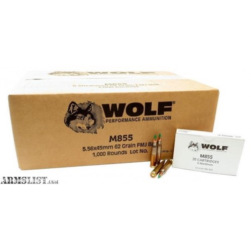 Wolf Gold 5.56 X 45 Ammo 62gr M855 Green Tip